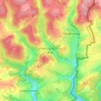 Topografische kaart Villers-la-Bonne-Eau, hoogte, reliëf