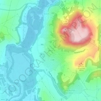 Topografische kaart Mezel hoogte reliëf