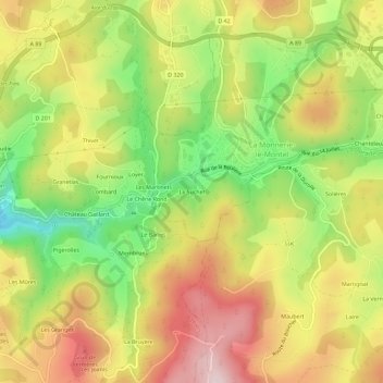 Topografische kaart Le Suchet hoogte reliëf