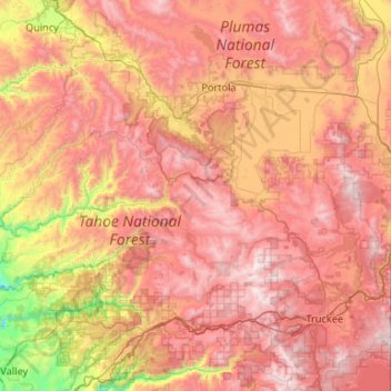 Topografische kaart Sierra County, hoogte, reliëf