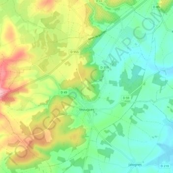 Topografische kaart Veaugues hoogte reliëf