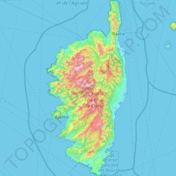 Topografische kaart Corse, hoogte, reliëf