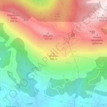 Topografische kaart Makola, hoogte, reliëf