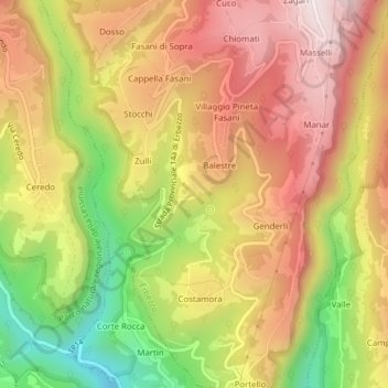 Topografische kaart Schioppi, hoogte, reliëf