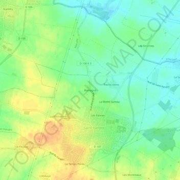 Topografische kaart Romagné, hoogte, reliëf