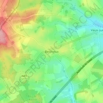 Topografische kaart Bercheux, hoogte, reliëf