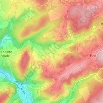 Topografische kaart Grand Bru, hoogte, reliëf