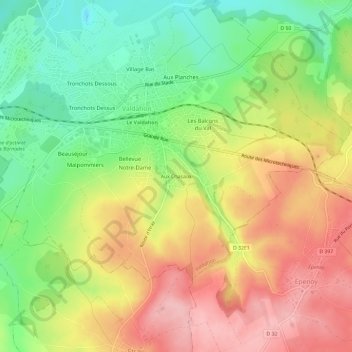 Topografische kaart Aux Chasaux, hoogte, reliëf
