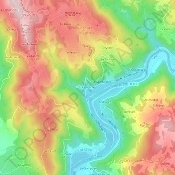 Topografische kaart Le Moulinot, hoogte, reliëf
