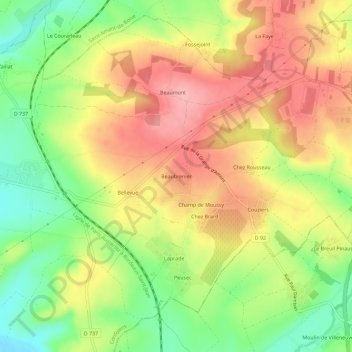 Topografische kaart Beaubrenier, hoogte, reliëf