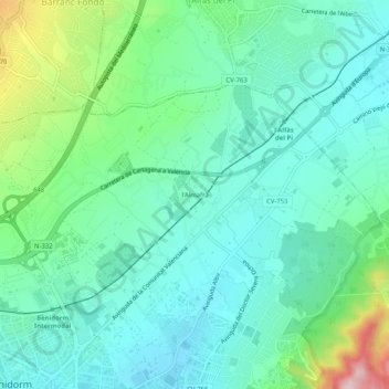 Topografische kaart l'Almafrà, hoogte, reliëf