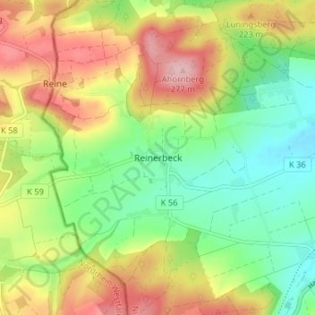 Topografische kaart Reinerbeck, hoogte, reliëf