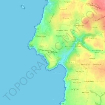 Topografische kaart Porsmoguer, hoogte, reliëf