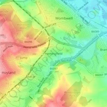 Topografische kaart Hemingfield, hoogte, reliëf