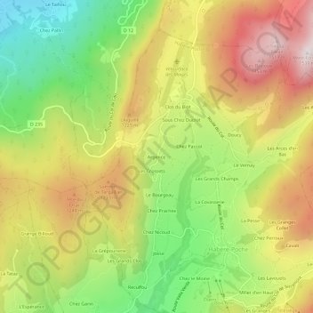 Topografische kaart Argence, hoogte, reliëf