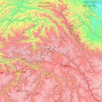 Topografische kaart Urubamba, hoogte, reliëf