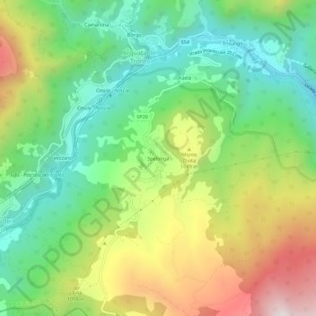 Topografische kaart Spelonga, hoogte, reliëf