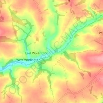 Topografische kaart Drayford, hoogte, reliëf