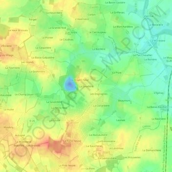 Topografische kaart La Gaudière, hoogte, reliëf