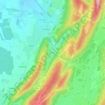 Topografische kaart France, hoogte, reliëf