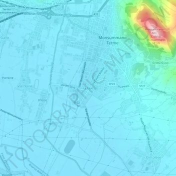Topografische kaart Le Case, hoogte, reliëf