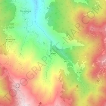 Topografische kaart Salogni, hoogte, reliëf