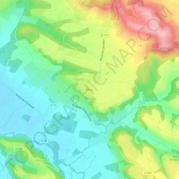 Topografische kaart Biéou, hoogte, reliëf