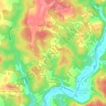 Topografische kaart Chauzanaud, hoogte, reliëf