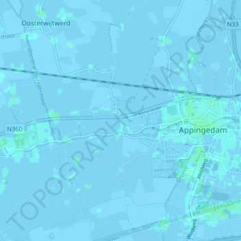 Topografische kaart Tjamsweer, hoogte, reliëf