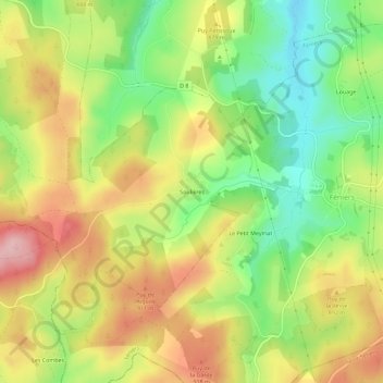 Topografische kaart Soulières, hoogte, reliëf