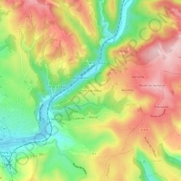Topografische kaart Travers de Metge, hoogte, reliëf