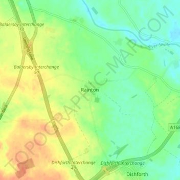 Topografische kaart Rainton, hoogte, reliëf