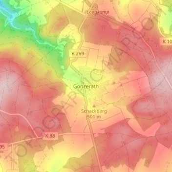Topografische kaart Gonzerath, hoogte, reliëf