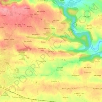 Topografische kaart Stang Zu, hoogte, reliëf
