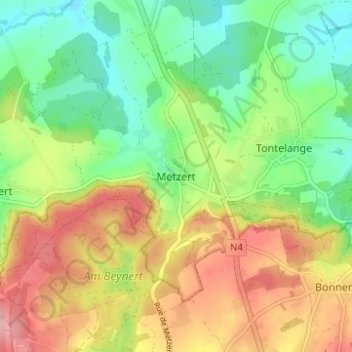 Topografische kaart Metzert, hoogte, reliëf
