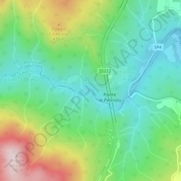 Topografische kaart Fungo bianco, hoogte, reliëf
