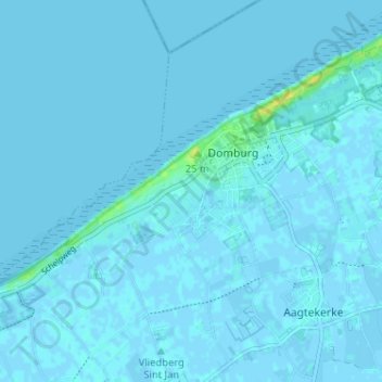 Topografische kaart Hof Domburg, hoogte, reliëf