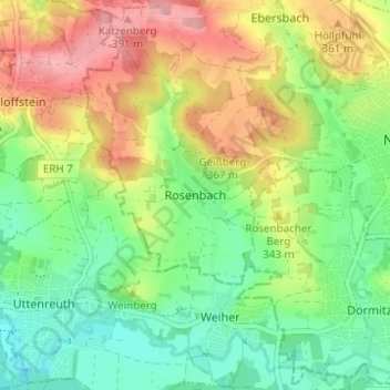 Topografische kaart Rosenbach, hoogte, reliëf