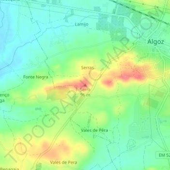 Topografische kaart Serra, hoogte, reliëf