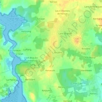 Topografische kaart Kerzuc, hoogte, reliëf