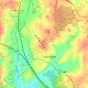 Topografische kaart Rowington Green, hoogte, reliëf