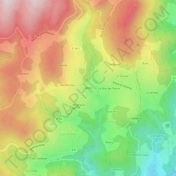 Topografische kaart Vilette, hoogte, reliëf