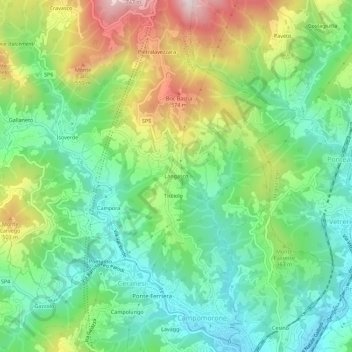 Topografische kaart Langasco, hoogte, reliëf