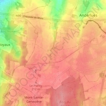 Topografische kaart Ansuelle, hoogte, reliëf