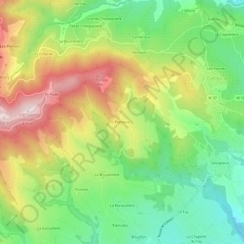 Topografische kaart Peyrieux, hoogte, reliëf