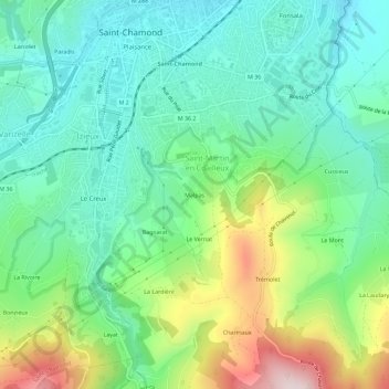 Topografische kaart Malpas, hoogte, reliëf
