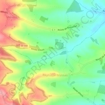 Topografische kaart La Roquette, hoogte, reliëf