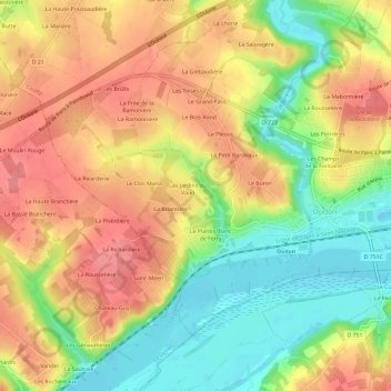 Topografische kaart Le Vaud, hoogte, reliëf