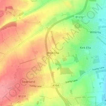 Topografische kaart West Ella, hoogte, reliëf