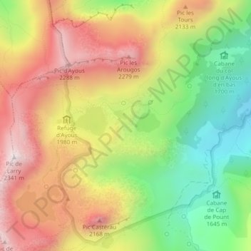 Topografische kaart Lacs d'Ayous, hoogte, reliëf